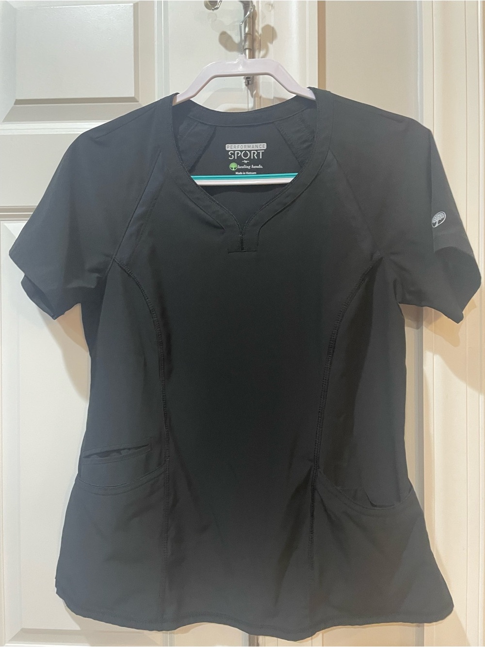 healing hands Black V-Neck Short Sleeve Performance scrub Top
